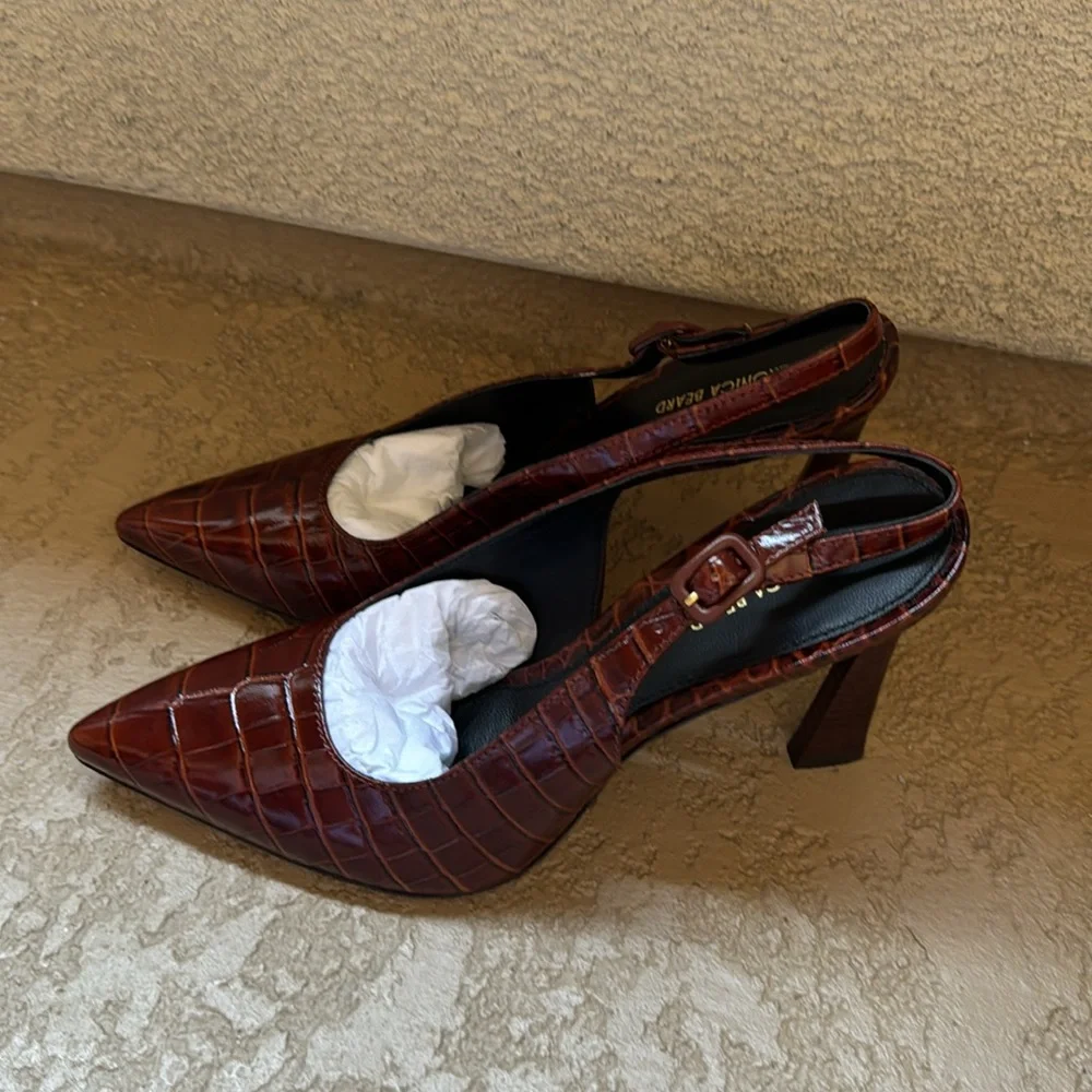 Veronica Beard Callie Leather Cap-Toe Slingback Pumps